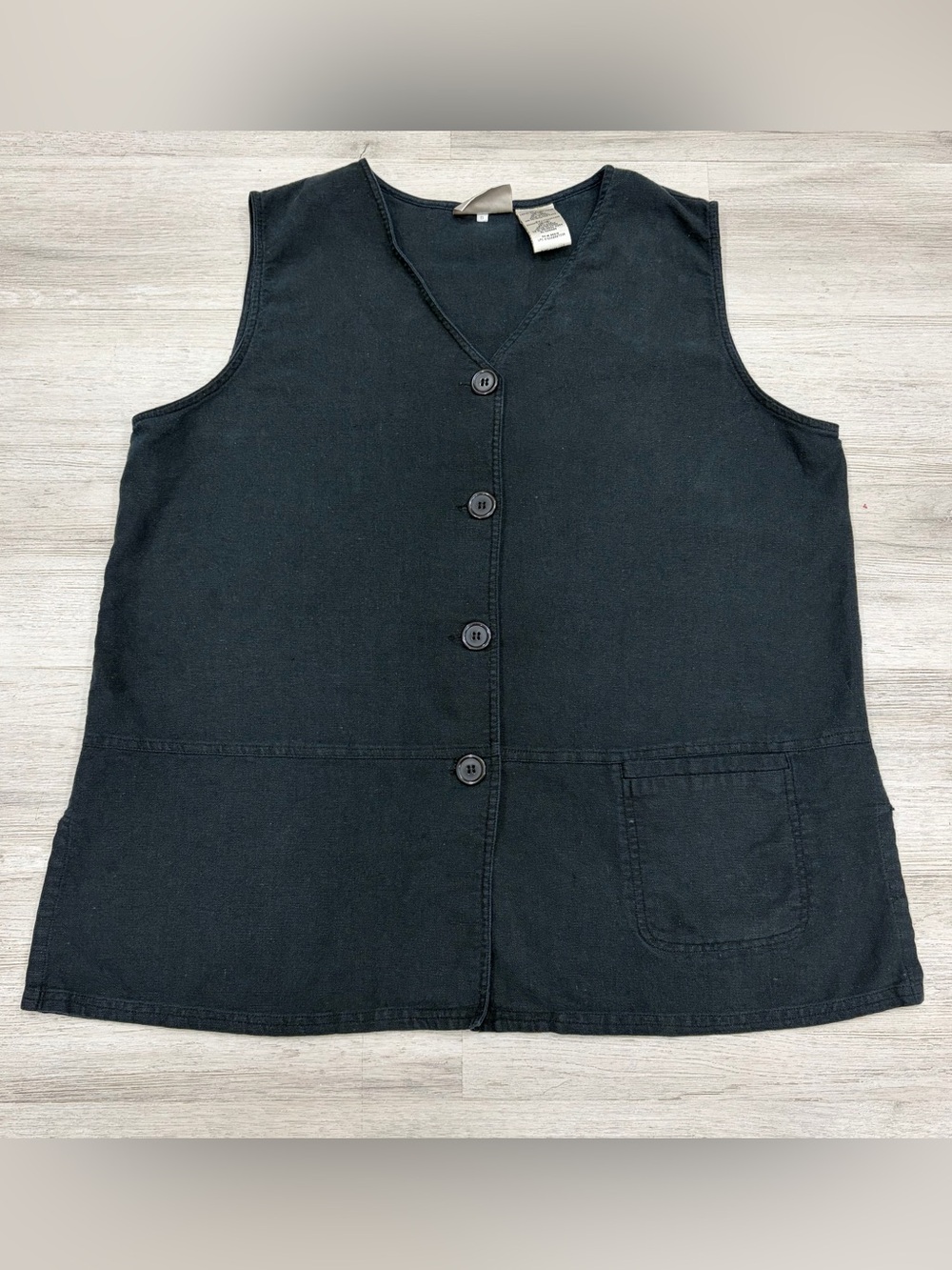 Vintage Kathie Lee Linen Cotton Black Button Up Vest XL